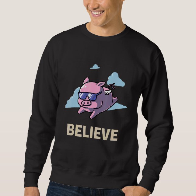 Moletom Believe In Flying Pig Meat Enthusiast  Pigs Bacon (Frente)
