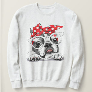 Moletom Belo Bulldog Francês Colorido Fone E Óculos