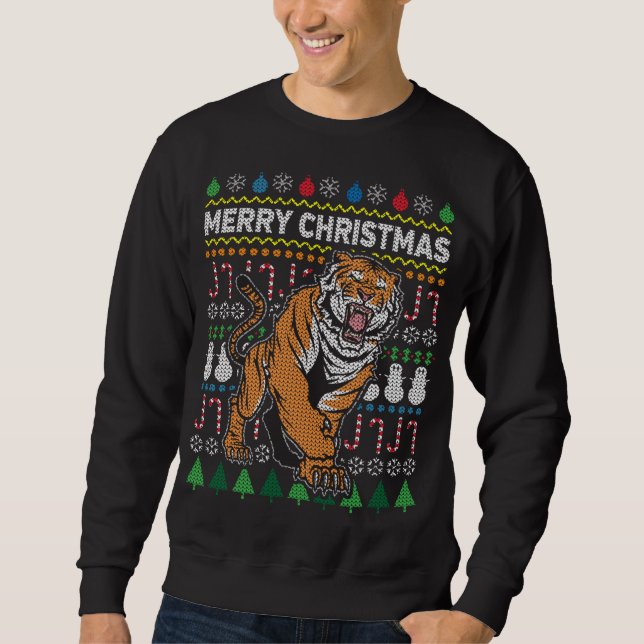Moletom Belo Tigre Feliz Natal Ugly Xmas Grande Gato (Frente)