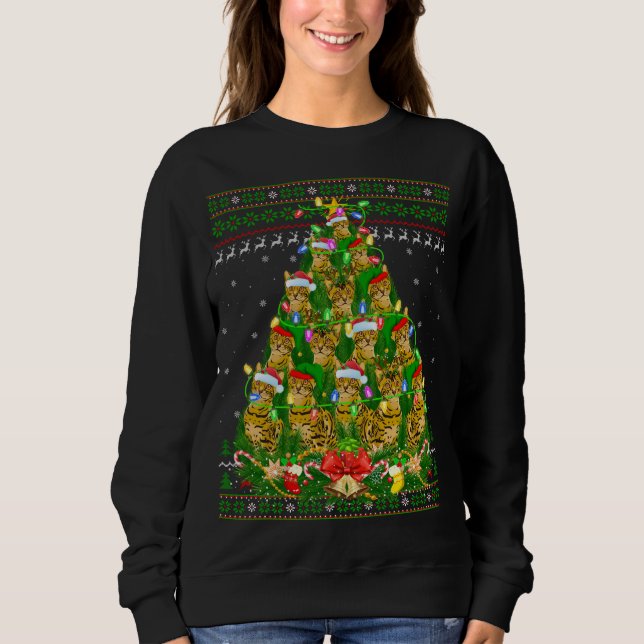 Moletom Bengala Cat Xmas Lighting Tree Bengal Cat Ugly Chr (Frente)