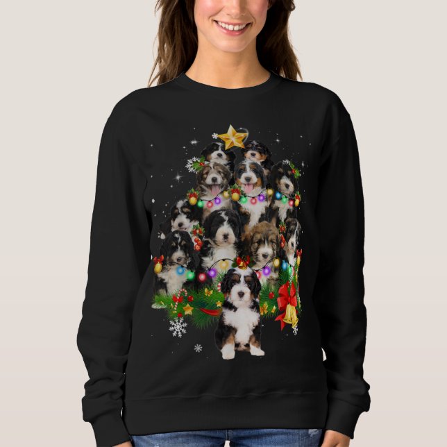 Moletom Bernedoodle Christmas Dog Tree Lights Pajamas Fami (Frente)