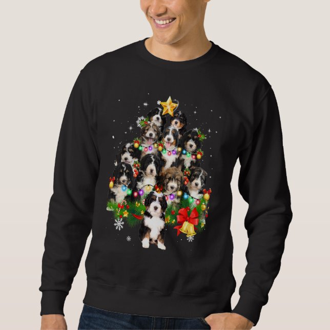 Moletom Bernedoodle Christmas Dog Tree Lights Pajamas Fami (Frente)