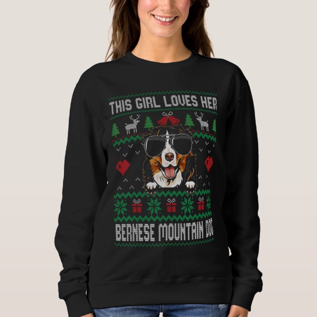 Moletom Bernese Mountain Dog Girl Cool Ugly Christmas for  (Frente)