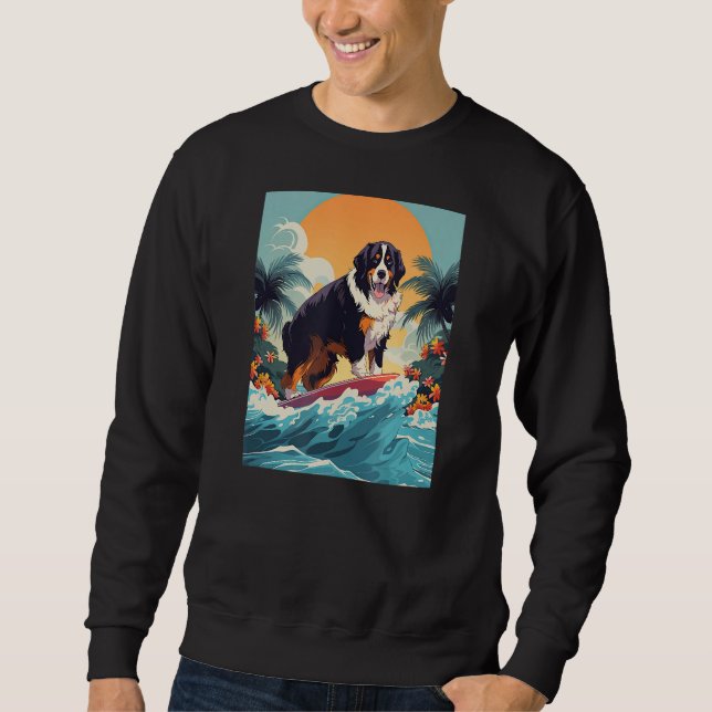 Moletom Bernese Mountain Dog Surfing Funny Beach (Frente)