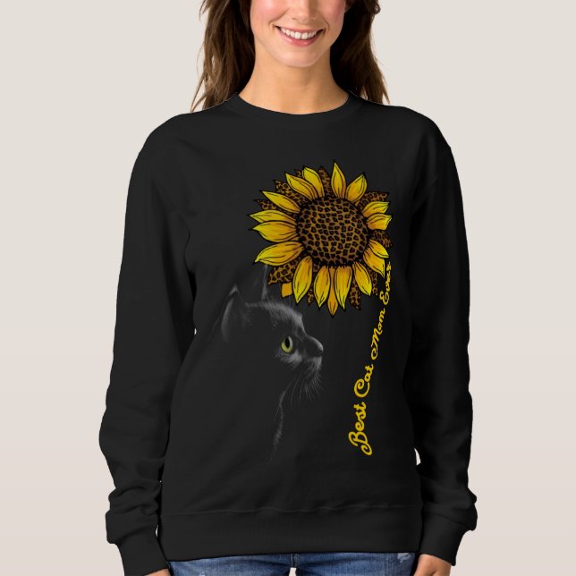 Moletom Best Cat Mom Ever Sunflower Leopard  Black Cat Mot (Frente)