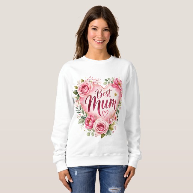 Moletom Best Mum Aquarell Blumenherz Design (Frente Completa)