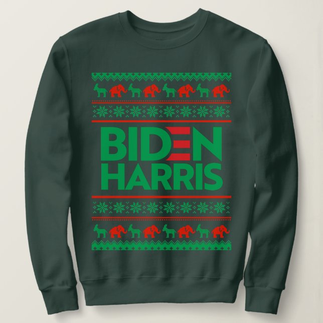 Moletom BIDEN HARRIS UGLY CHRISTMAS SWEATER (Verde) (Frente do Design)