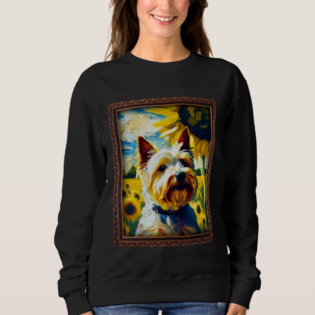 Moletom Biewer Terrier Painting Sunflower Flower Mom Women (Frente)