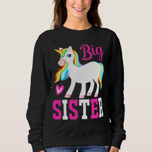 Moletom Big Sister Magical Unicorn com Rainbow Mane & Tail (Frente)