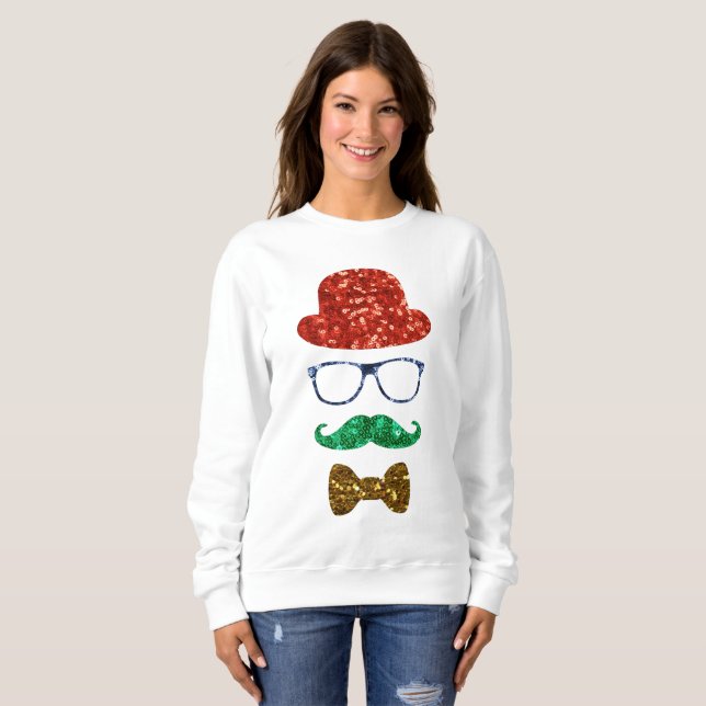 Moletom bigode de hipster de natal (Frente Completa)