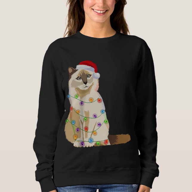 Moletom Birman Cat Christmas Lights Xmas Cat Lover Papais  (Frente)