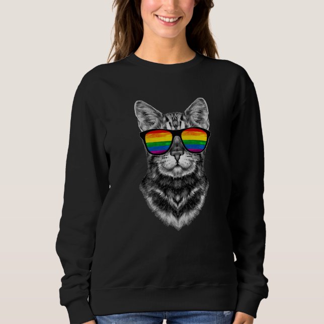 Moletom Bisexual Gay Pride Cat LGBT LGBTQ Sunglasses Pride (Frente)