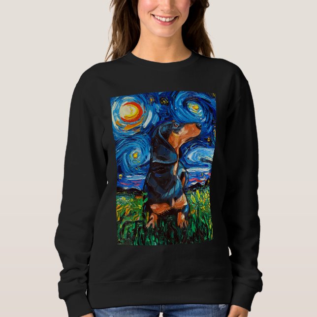 Moletom Black and Tan Dachshund Doxie Starry Night Dog Art (Frente)
