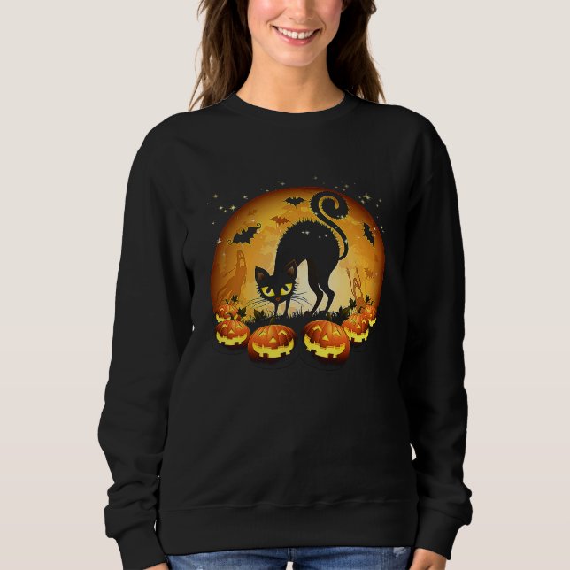 Moletom Black Cat Full Moon Scary Pumpkin Halloween T (Frente)