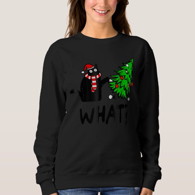 Moletom Black Cat Gift Pushing Christmas Tree Over Cat Wha (Frente)