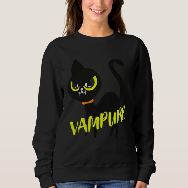 Moletom Black Cat Halloween Vampurr I Fun Vampire Cat Cost (Frente)