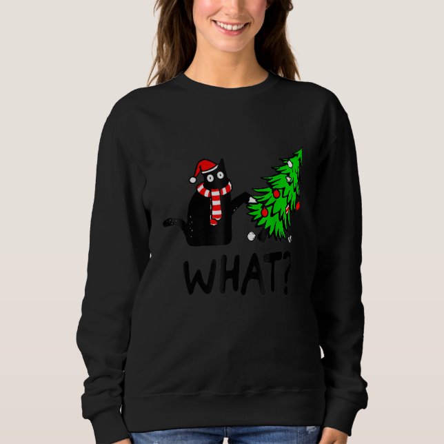 Moletom Black Cat   Pushing Christmas Tree Over Cat What (Frente)