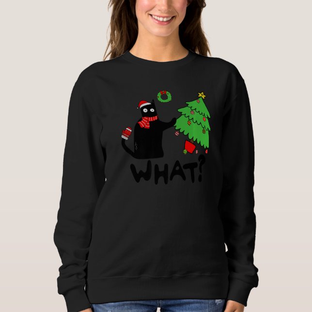 Moletom Black Cat Pushing Christmas Tree Over  Cat What (Frente)