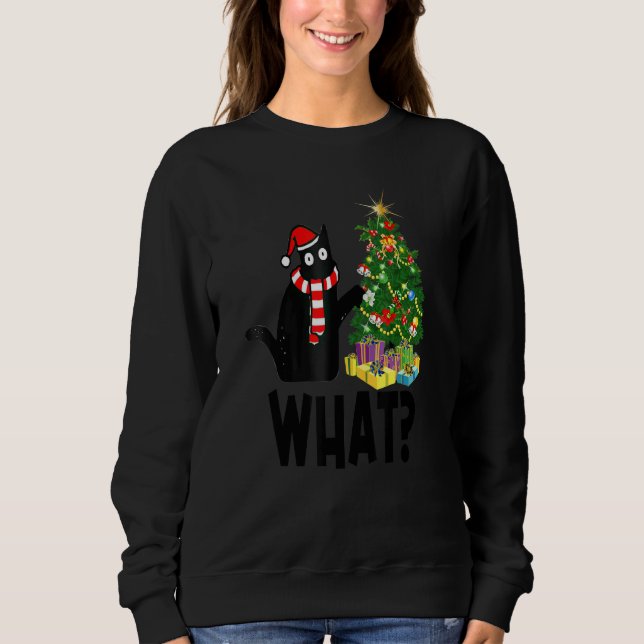 Moletom Black Cat Pushing Christmas Tree Over Cat What (Frente)