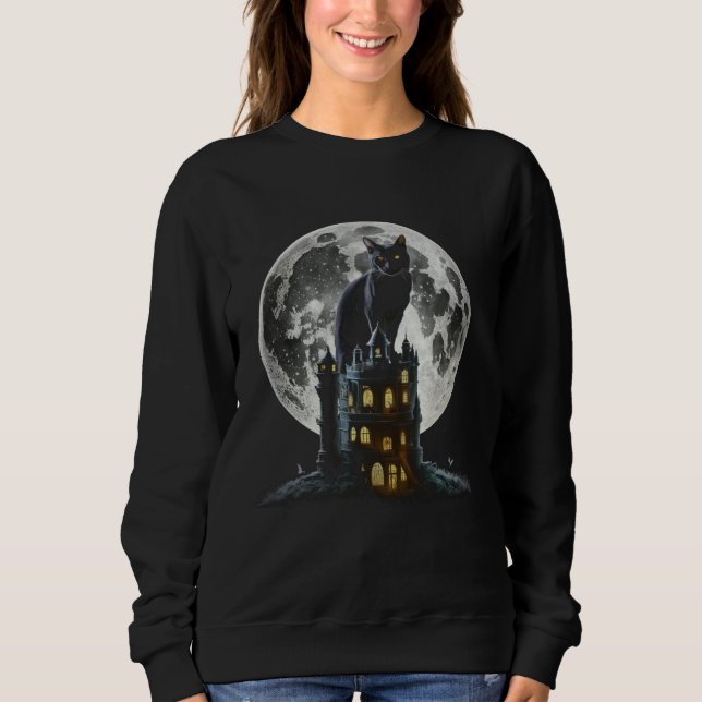Moletom Black Cat Tower Moon Graphic Tees Men Women Boys G (Frente)
