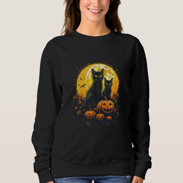 Moletom Black Cats and Pumpkins Moon  Cat  s Halloween (Frente)