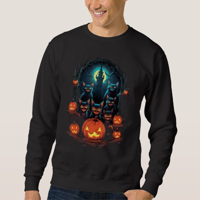 Moletom Black Cats Moon Pumpkin  Halloween Horror 1 (Frente)