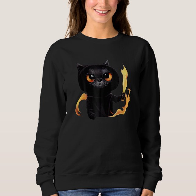 Moletom Black Cute Cat Wizard With Power Of Fire For Anima (Frente)