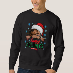 Moletom Black Mrs Claus Hat Peeking Happy Holidays Black