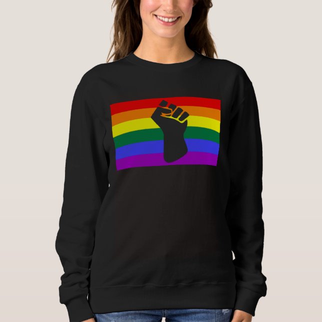 Moletom Black Protest Fist LGBTQ Gay Pride Flag Unity Equa (Frente)