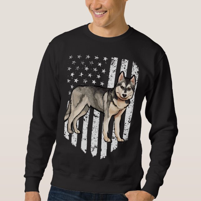 Moletom Black White American Flag Siberian Husky 4th Of Ju (Frente)