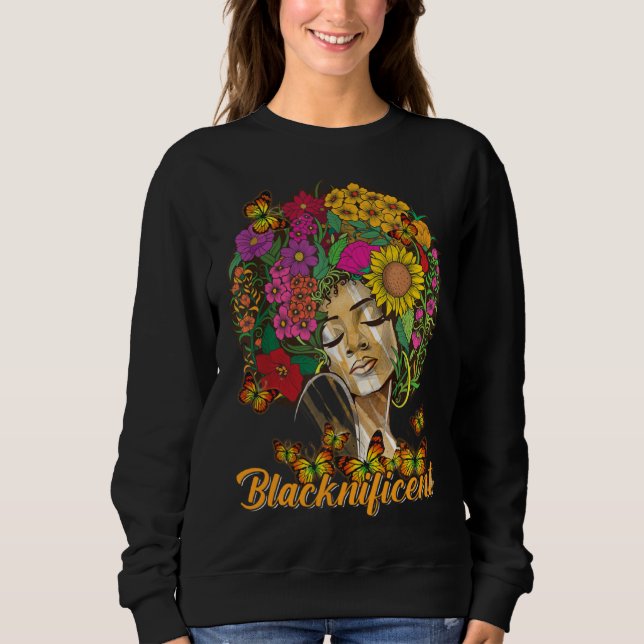 Moletom Blacknificent Floral Afro Hair Butterfly African A (Frente)