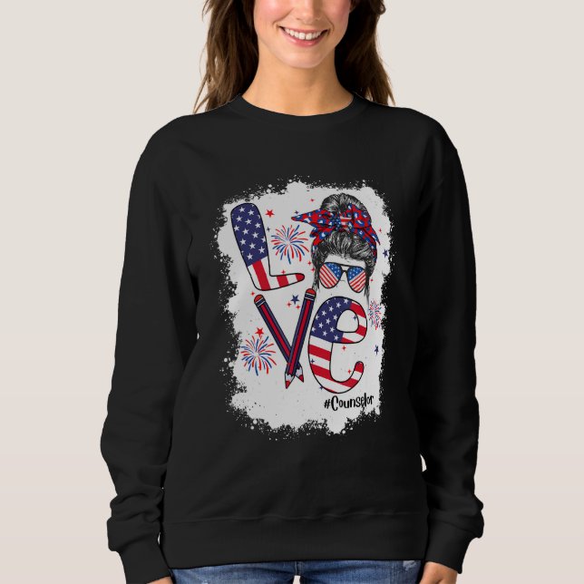 Moletom Bleached 4th Of July Love Counselor US Flag Messy  (Frente)