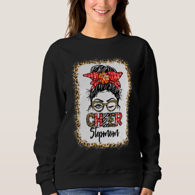 Moletom Bleached Cheer Stepmom Cheerleading Messy Bun Leop (Frente)