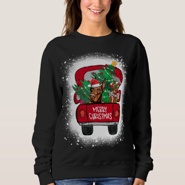 Moletom Bleached Feliz Doberman Red Truck Feliz Natal (Frente)