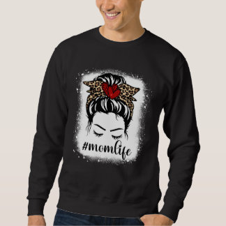 Moletom Bleaches Mom Life Messy Bun Leopard Print Women Mo