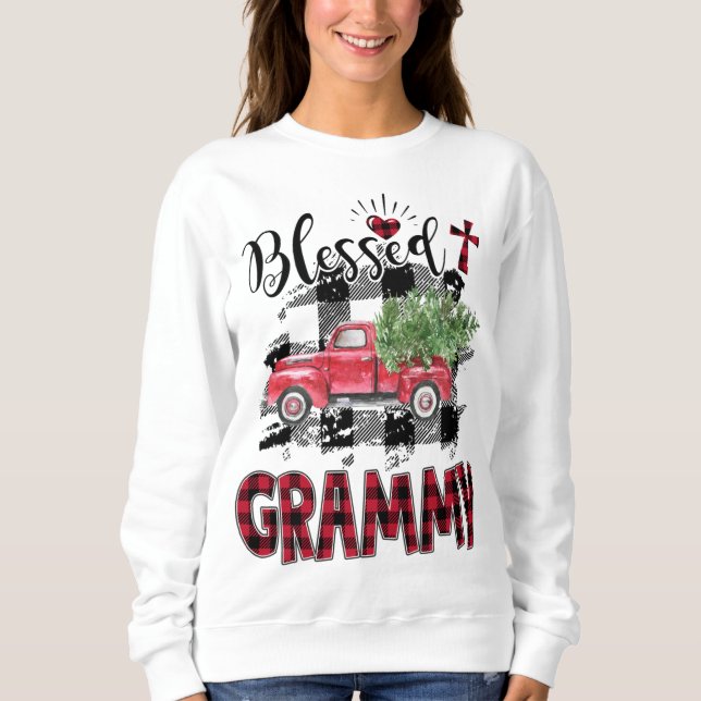 Moletom Blessed Grammy Red plaid Christmas (Frente)
