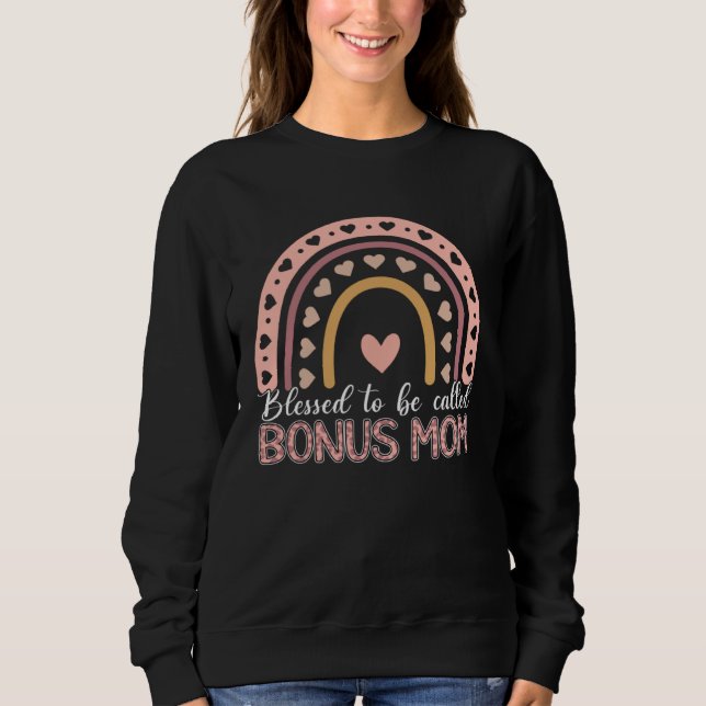 Moletom Blessed To Be Called Bonus Mom Leopard Rainbow Mom (Frente)