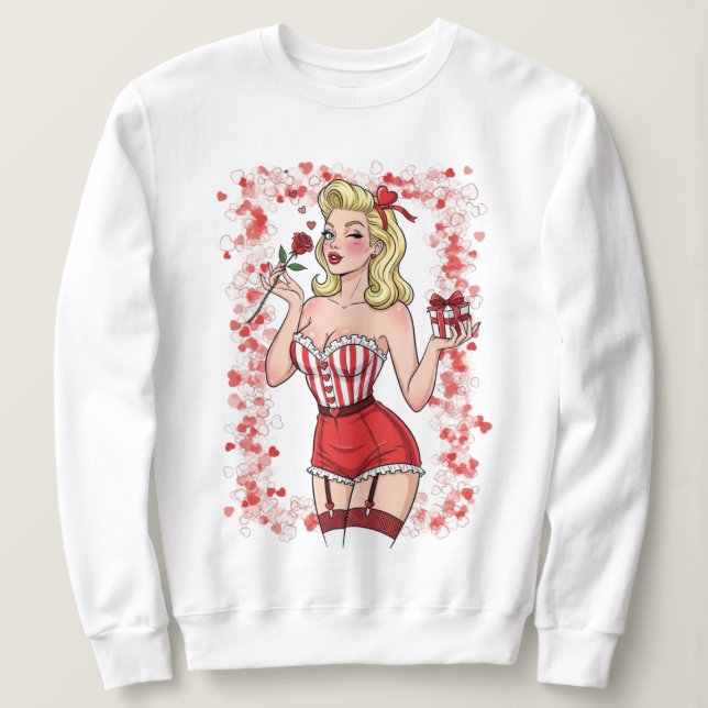 Moletom Blonde Retro Valentine Pin-Up Girl (Frente do Design)
