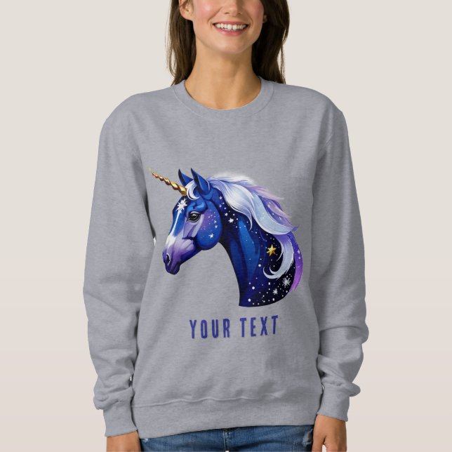 Moletom Blue Unicorn Head Portrait in Starry Night Space (Frente)