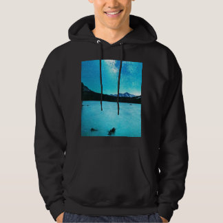 Moletom Blusa com Galáxia da Via Láctea Azul sobre Lago da