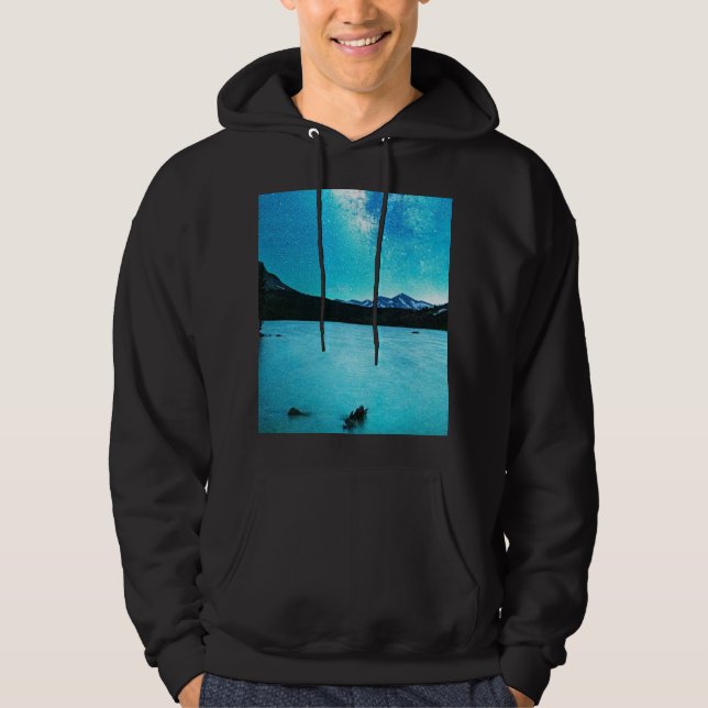 Moletom Blusa com Galáxia da Via Láctea Azul sobre Lago da (Frente)