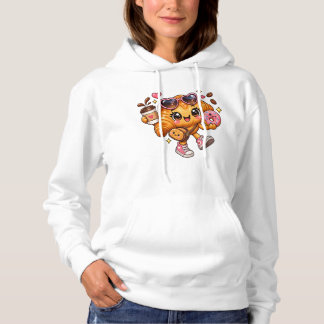 Moletom Blusa de café feminino Cute Kawaii Croissant Donut