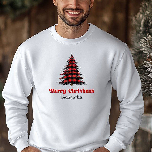 Moletom Blusa de Natal com Xadrez de Búfalo Alegre para Ár (Merry Buffalo Plaid Tree Christmas Hoodie Winter Wear)