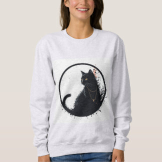 Moletom blusa femina com design gato preto 