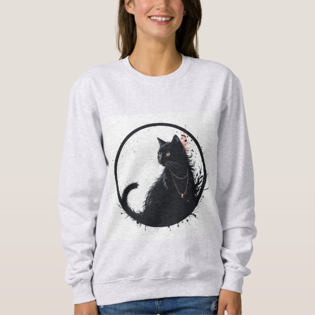 Moletom blusa femina com design gato preto  (Frente)