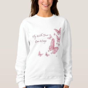 Moletom Blusão Estético Rosa com Borboleta Crewneck