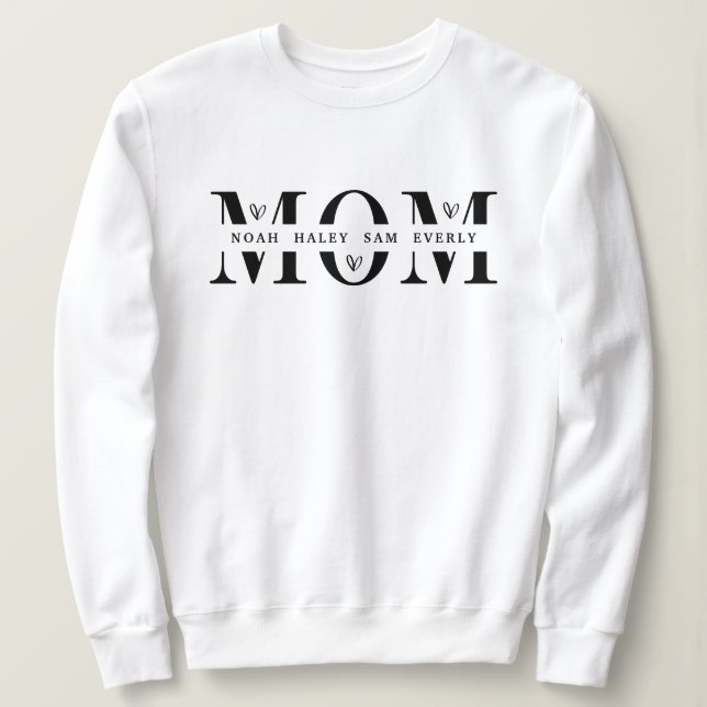 Moletom Blusão Personalizado para Mãe com Nomes dos Filhos (Frente do Design)