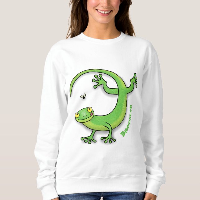 Moletom Boas saudações da lagartixa verde e feliz com dese (Frente)