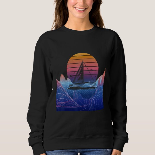 Moletom Boating Sailing Sailor Vaporwave Sunset Sail Boat  (Frente)