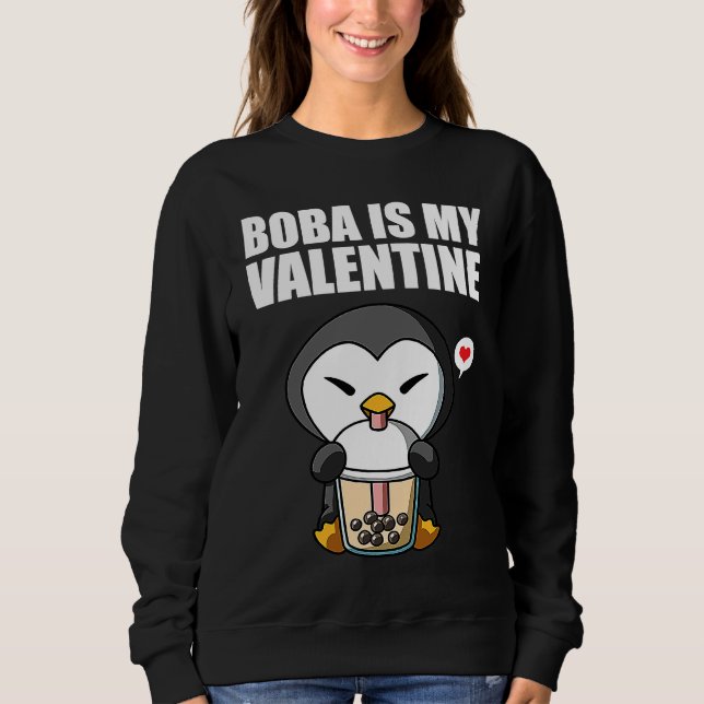 Moletom Boba Tea is My Valentine Penguin Anti Valentines D (Frente)